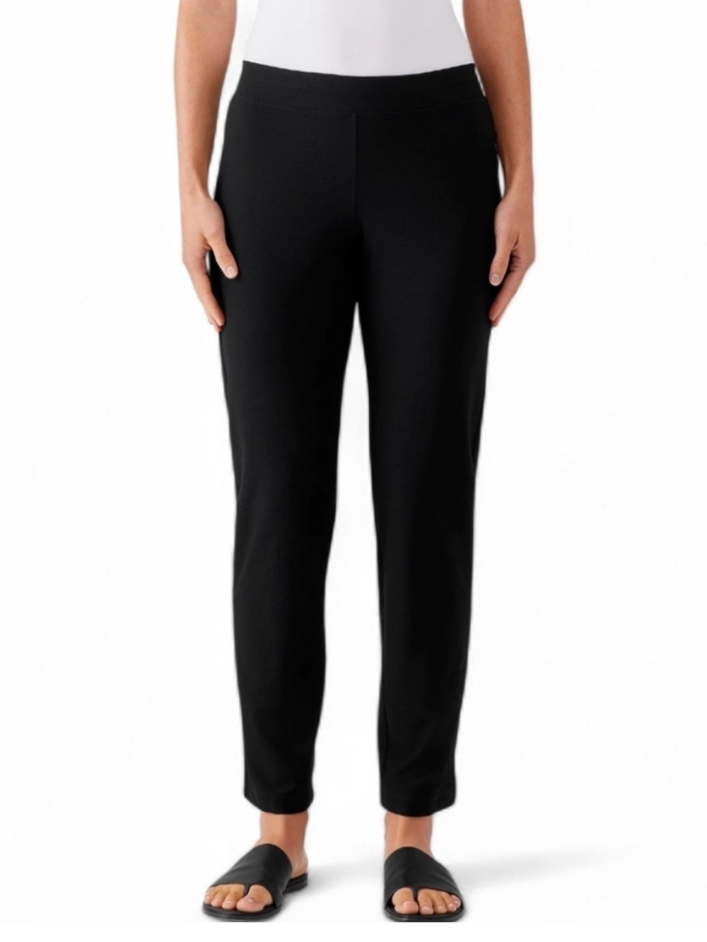 Eileen Fisher Black Pull On Mid Rise Crepe Pants Viscose Blend Size Large